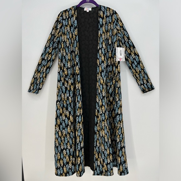 LuLaRoe Sarah Womens Duster Cardigan Small Blue With Feather Pattern Long Sleeve - Picture 2 of 6